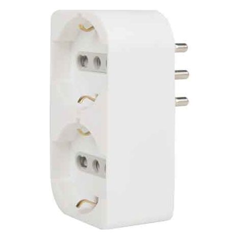 ADATTATORE SCHUKO DOPPIO SALVASPAZIO 16A 2P+T - presa 16A 2P+T - Col. Bianco - ELECTRALINE