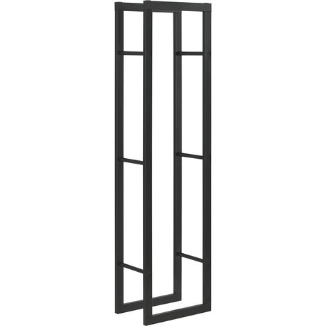 Porte-bûches robuste range-bûches solide support pour bois de chauffage rangement efficace pour intérieur extérieur acier laqué 40 x 150 x 25 cm noir (1/4)
