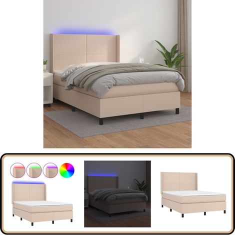 Sommier à lattes de lit matelas LED Cappuccino 140x200 cm - Lit Capitonné - Lit Avec Éclairage Led - Lit Design - Lit Double - Sommier Tapissier