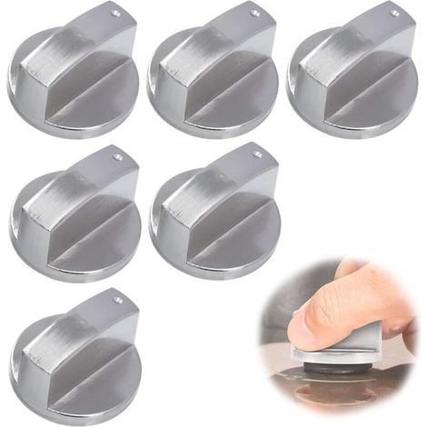 6 Pièces Bouton pour Réchaud à Gaz, 6 mm Bouton de Poêle pour Cuisinière à Gaz, Bouton Plancha Gaz, Boutons de Commande Universels en Métal, pour le Gaz, le Four et la Plaque de Cuisson (1/4)