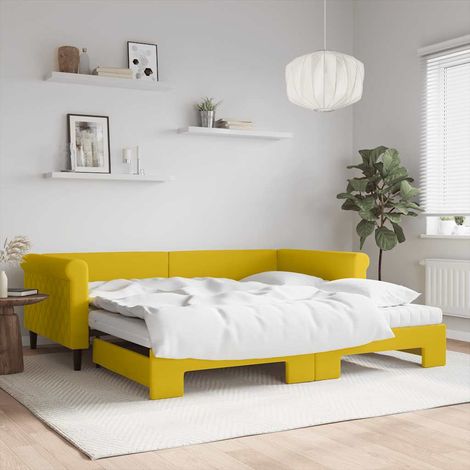 Tagesbett Ausziehbar mit Matratzen Gelb 100x200 cm Samt