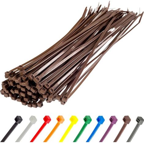 Paquete de 100 bridas para cables, de nailon resistente a los rayos UV, de 300 mm x 4,8 mm, de color marrón, para cableado exterior e interior. (1/5)