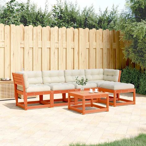 5-tlg. Garten-Sofagarnitur mit Kissen Wachsbraun Kiefernholz (1/5)