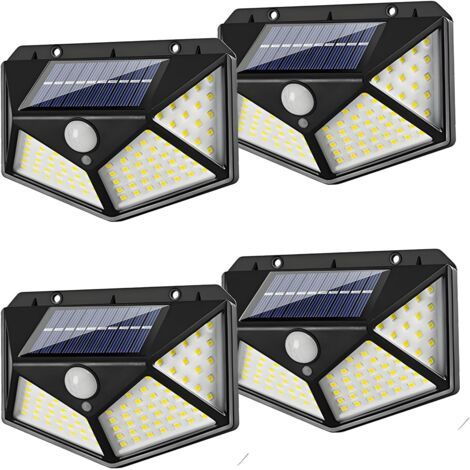 Solar-Außenleuchten mit 100 LEDs – IP44 wasserdichte Sicherheitsbeleuchtung mit Bewegungsmelder, kabellos, ideal für Garten, Terrasse und Einfahrt – Vorteilspackung