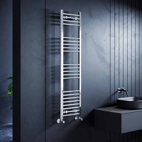 ELEGANT 1600 x 400 mm Chrome Straight Towel Rail Radiator Bathroom Heated Towel Radiator + Anthracite Thermostatic Radiator Valves (1/5)