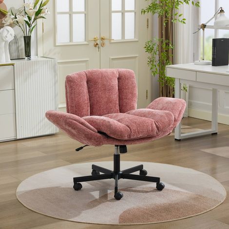 Chaise de bureau pivotante 360°en chenille, fauteuil réglable hauteur réglable, accoudoirs relevables, rose