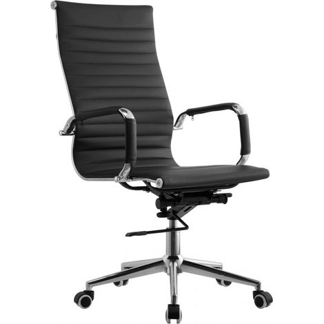 ORION91 Silla de Oficina Director LUXUR con Ruedas Respaldo Alto en Cuero Sintético Alta Calidad Color Negro Altura Regulable Estructura Cromada (54,5x65x115 cm) Teletrabajo Despacho - SpazioLuzio