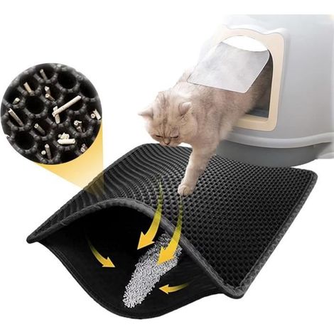 1 tapis litière chat, 45x31 cm, EVA nid d'abeille antidérapant, pour bac à litière et zone repas (1/4)