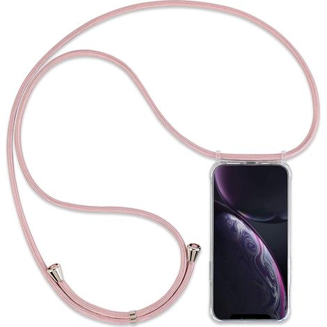 FUNDA PARA APPLE IPHONE XR CON PARTE TRASERA RÍGIDA TRANSPARENTE CON CORDÓN ROSA (1/5)