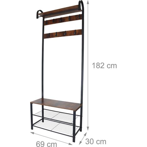 AppendIABiti 2 in 1 compatto da corridoio 100 x 30 x 180 cm con panca portascarpe in stile industriale in metallo nero 130017681