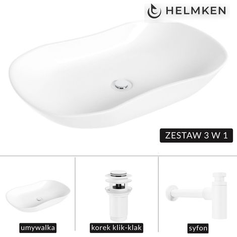 Lavabo de encimera Helmken 57066000 (66x41) blanco + Sifón blanco + Tapón blanco de clic-clac (1/5)