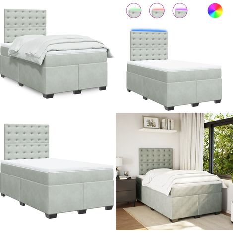 Boxspringbett mit Matratze Hellgrau 120x190 cm Samt - Boxspringbett - Doppelbett - Samtbett - LED Beleuchtung - Höhenverstellbares Kopfteil - Home & Living (1/5)