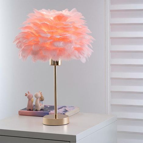 Lampe de table en plumes nordique ins, simple et romantique, lampe de chevet, lampe d'ambiance, lumière tricolore USB, rose (1/5)