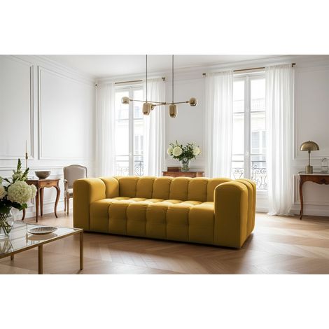 Sofa Designersofa SOLVIE 3-Sitzer in Stoff Tiffani Honiggelb