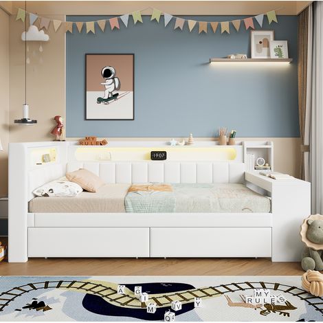 letto contenitore 90x200 con scrivania LED USB bianco OKMYHOME (1/5)