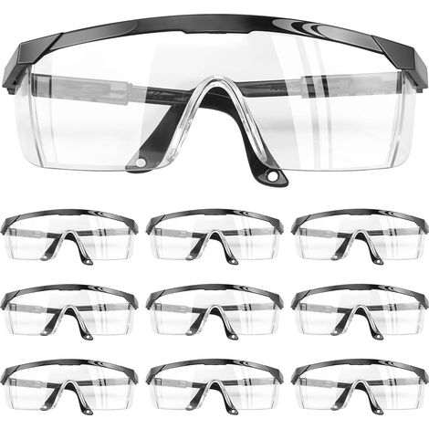 10 Lunettes de sécurité, branches réglables, protection latérale, lentilles PC, pour chantier et jardinage (1/5)