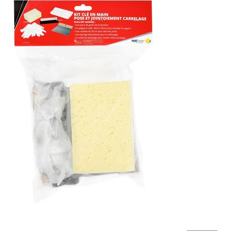 MAT INTER - Kit de pose Carrelage Peigne U9 + Raclette 20cm + Eponge hydro + Gants + Voile sachet refermable