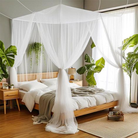 Moustiquaire de Lit Double Grand Moustiquaire Carré Lits Simples pour Anti-Insectes Universelle Voilage Baldaquin IntéRieur 210 190 240cm (1/5)