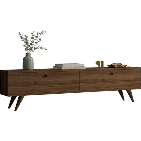 TV-Schrank Atestino, 2 Fächer, 2 Türen, Klappenöffnung, 160x25x40h cm, Nussbraun