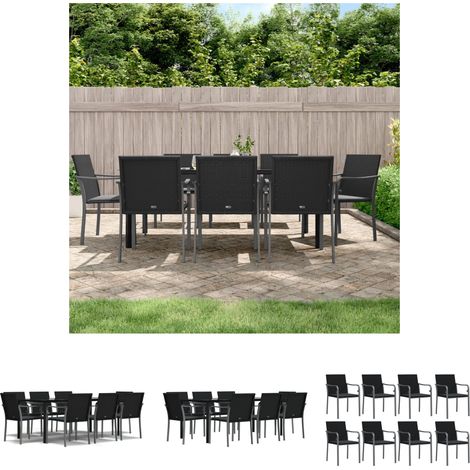 Gartenstuhl - vidaXL 9-tlg. Garten-Essgruppe mit Kissen Poly Rattan und Stahl - Gartenstühle (1/5)