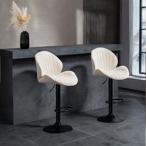 Tabouret de bar beige en chenille 100 polyester 50 x 48 x 115 cm (1/5)