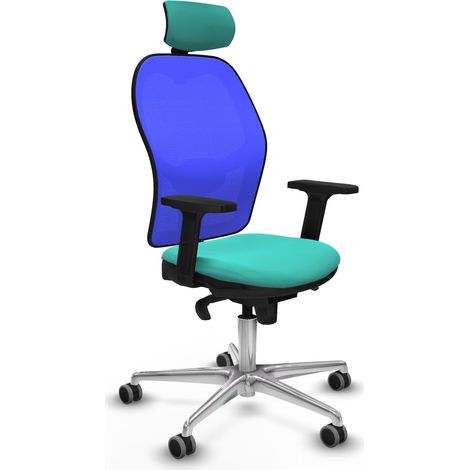 Jorquera sincro malla azul similpiel turquesa brazos 2D base aluminio cabecero 2D ruedas 65mm engomada (1/5)