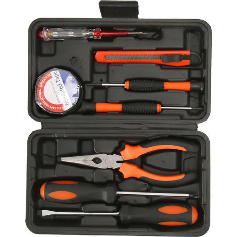 Kit D'Outils Ménagers 9 Pièces clé Pince Jeu de Tournevis Kit D'Outils de Réparation avec Boîte à Outils en Plastique étui de Rangement Noir Entretien la Maison Projet de Bricolage (1/5)
