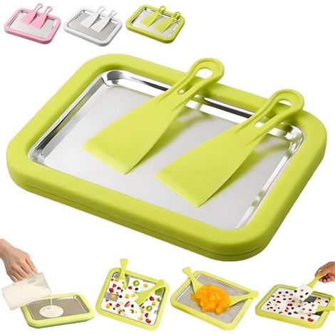Juego para hacer helado enrollado, Máquina para postres congelados de acero inoxidable, Bol para hacer helado enrollado DIY apto adultos, Blanco (1/5)