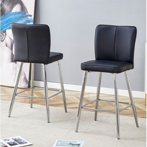Barhocker 101 cm aus schwarzem PU und Silber, 2er-Set, ergonomische Rückenlehne HAVRYA (1/5)