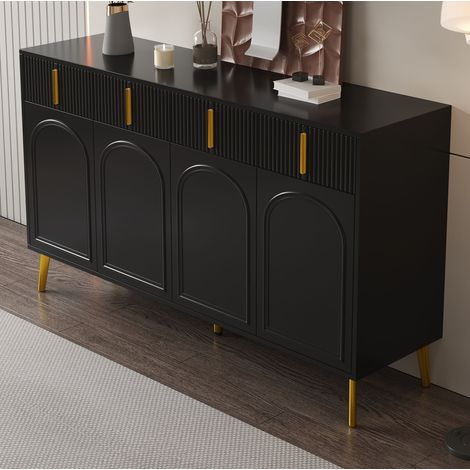 Aparador 140x38x82 cm negro en MDF con 4 puertas, 4 cajones y estantes ajustables (1/5)