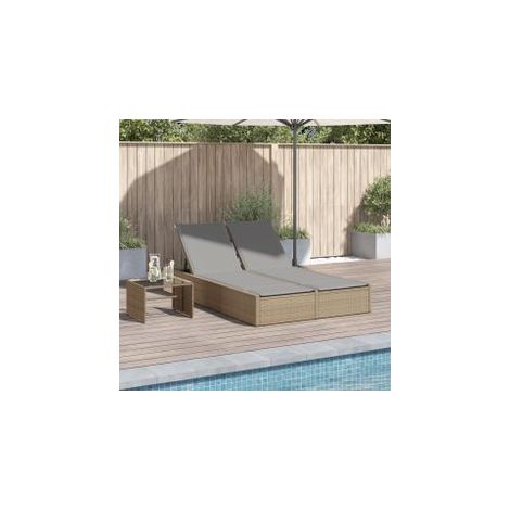 Chaise longue double avec coussins beige résine tressée (1/5)