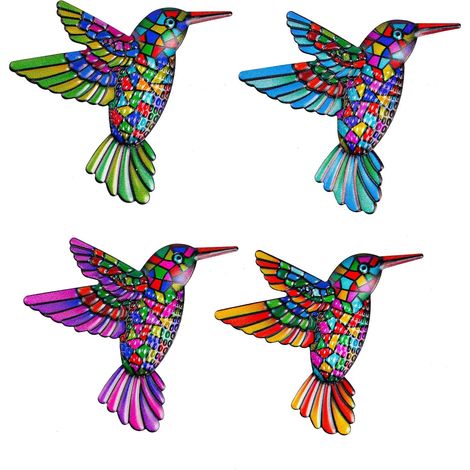 Métal Colibri Décoration Murale, 4PCS Coloré Colibri Sculpture en Fer, Métal Mur Art Colibris Décorations Suspendues, Tentures Colibris pour Jardin Maison Salon Chambre Patio Balcon (1/5)