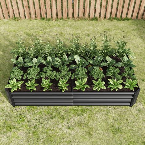 Bac de jardin surélevé en acier robuste, design stable anti-rouille et durable, kit sans fond pour légumes, herbes et fleurs, couleur anthracite (1/5)