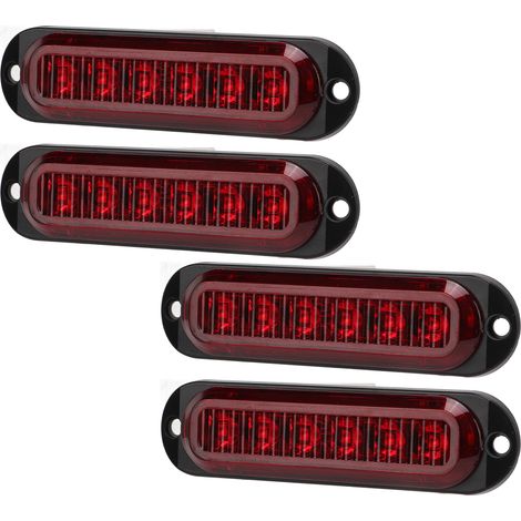 Pack 4 Feux Latéraux Camion 90LM Super Lumineux IP65 Étanche 6 LED Lampe Urgence 12-24V Rouge Signalisation (1/5)