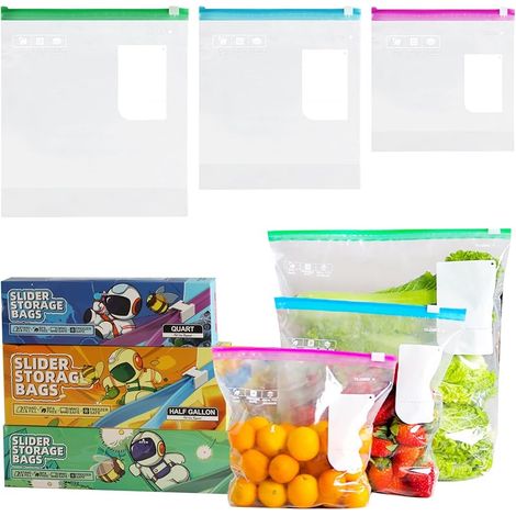Lot de 75 sacs de congélation réutilisables avec fermeture éclair pour fruits, légumes, viande, céréales, collations, légumes, tailles S/M/L (1/5)