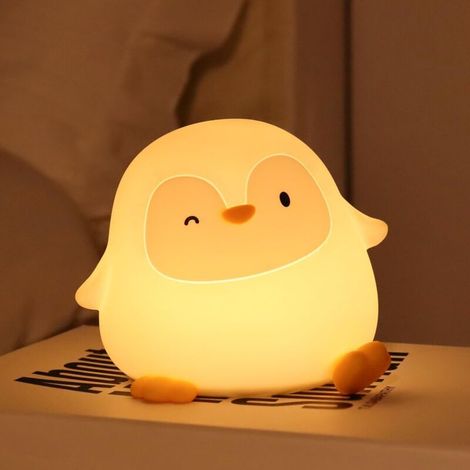 Veilleuse Pingouin - Lampe LED Rechargeable USB - Silicone Alimentaire Sans BPA - Toucher Doux - Autonomie 50 H - Minuterie 30 Min - Pour Chambre Enfant - 1 Pièce (1/5)