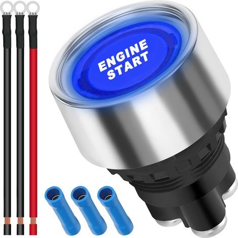 12V-24V / 50A Push Start Interrupteur d'allumage Bouton d'allumage de démarrage momentané du moteur Bouton d'allumage Bule LED Bouton d'arrêt de démarrage de voiture SPST ON-OFF. bleu (1/5)
