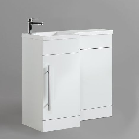 Raven LH 900mm Vanity Basin Unit, WC Unit & Desone Back to Wall Toilet White (1/5)