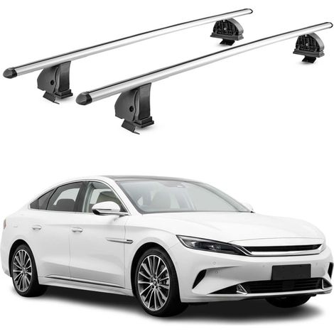 OMAC Barres de toit transversales en aluminium pour BYD Han 2023-2026 – TÜV / DIN 75302:2019 – Antivol inclus – Charge max 75 kg – 2 barres – Gris (1/5)