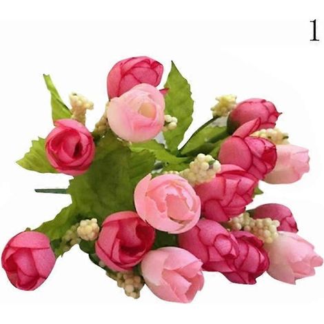 Boutons de roses thé artificielles, 15 têtes de fleurs en soie, fausse plante, accessoires de décoration pour fêtesrose (1/5)