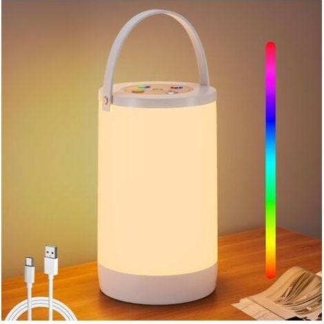 Lampe de Chevet Tactile Veilleuse, Dimmable Lampes de Table Sans Fil Rechargeable avec Blanc Chaud et RGB Couleurs, pour Chambre Enfant, Salon,Camping,Cadeau,2200 mAh (1/5)