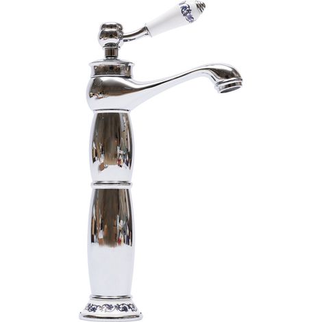 Retro Waschbecken Armatur Mischbatterie Einhebelmischer Wasserhahn Hoch Bad Stil (Silber) (1/5)