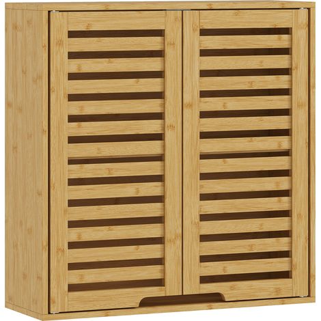 Armoire murale de salle de bain 60 x 20 x 60 cm étagère réglable montage mural style scandinave en bambou bois naturel (1/5)