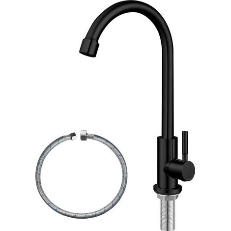 Robinet d'Eau Froide SUS304 en Acier Inoxydable pour Évier de Cuisine - Arc Élevé, Poignée Unique, Trou Unique, Noir (1/5)