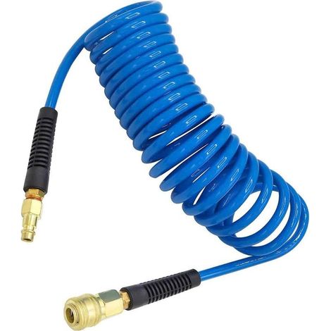 Tuyau à air comprimé PU 5 m de long 6 mm ID x 11 mm AD avec raccords rapides 1/4", Limiteur de flexion, Bleu (1/5)