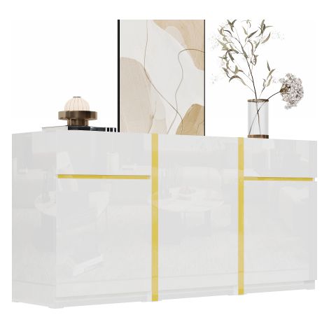Buffet laqué brillant, 3 portes, 2 tiroirs, meuble moderne minimaliste