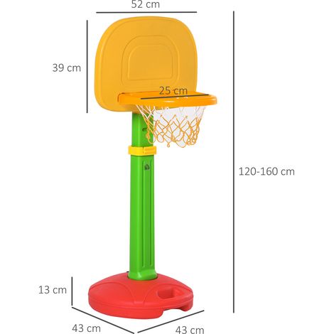 HOMCOM Kinder-Basketballkorb mit verstellbarer Höhe, 2 Bällen und Luftpumpe für Kinder ab 3 Jahren, Sportspielzeug für drinnen und draußen, 52,5 x 44 x 120–160 cm, mehrfarbig
