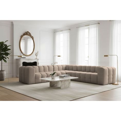Ecksofa Designersofa SOLVIE in Stoff Tiffani Taupe Seite Universal