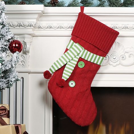 Chaussette De Noël - Chaussette En Tricot Coton Rouge 45 X 26 Cm - Pour Décoration Intérieure Extérieure - 1 Pièce (1/5)