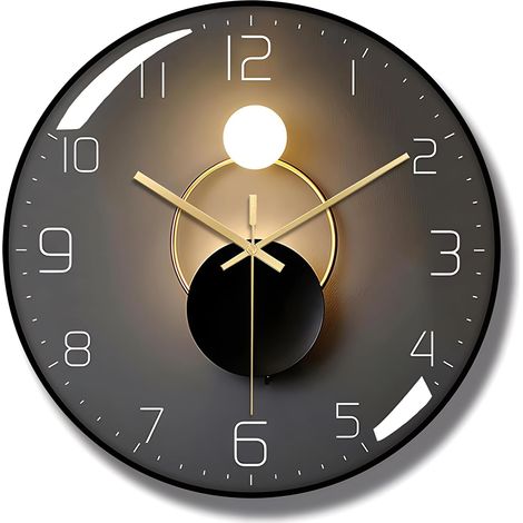 Reloj de pared redondo silencioso de 30 cm para aula, con cristal curvo 3D grande, funciona con pilas, para sala de estar, dormitorio, oficina y decoración de pared (negro)